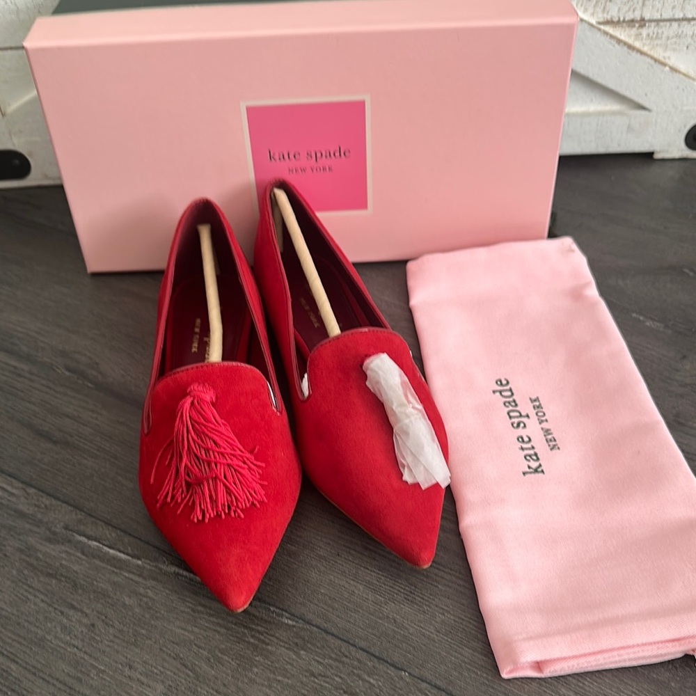 Kate Spade Red Flats with Pointed Toe and Luxurious Finish